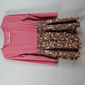 Girl's One Step Up 4T Rose Pink Long Sleeve Top w/Floral Skirt Elastic Waist T14